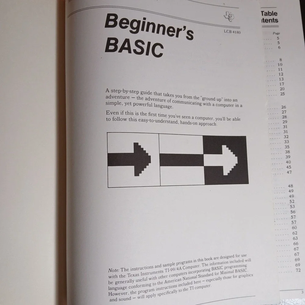 TI-99/4A TI99 HOME COMPUTER Console BEGINNER'S BASIC MANUAL Book